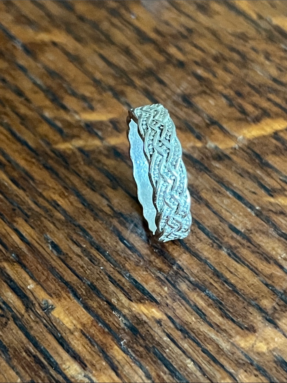 Braided Textured Silver Hoop Ring - Women Jewelry
